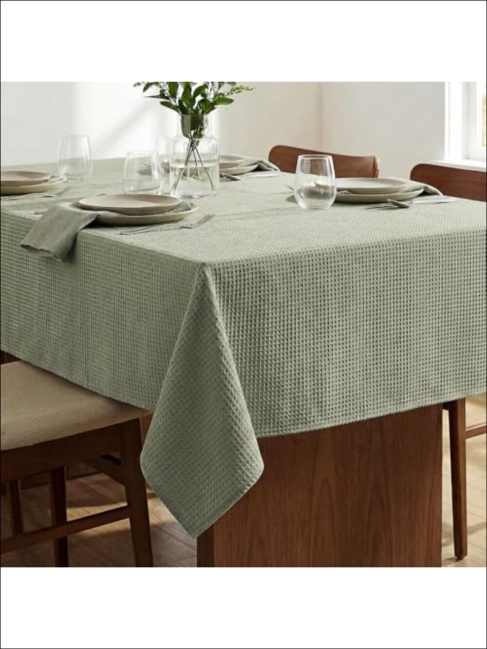 Waffle Textured Waterproof Stain Resistant Washable Polyester Tablecloth 60x84
